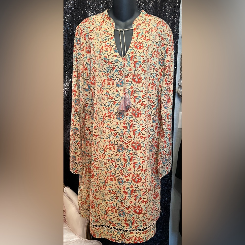 John Rorshaw/Lucky Brand Burnt Orange & Turquoise Bohemian Dress